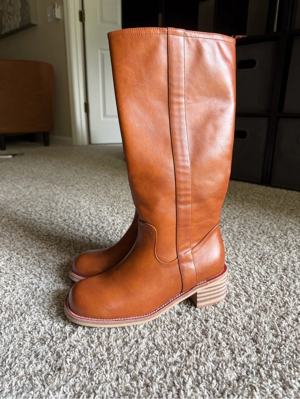 Women's Tall Leather Riding Boots in Cognac